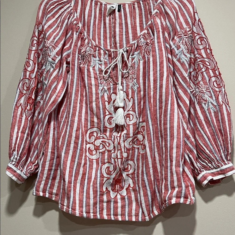 Anthropologie Pink Striped Embroidered Blouse - Picture 11 of 11